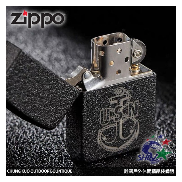 詮國】Zippo U.S. Navy 1941複刻黑色碎裂紋打火機/美國海軍錨形徽標/No