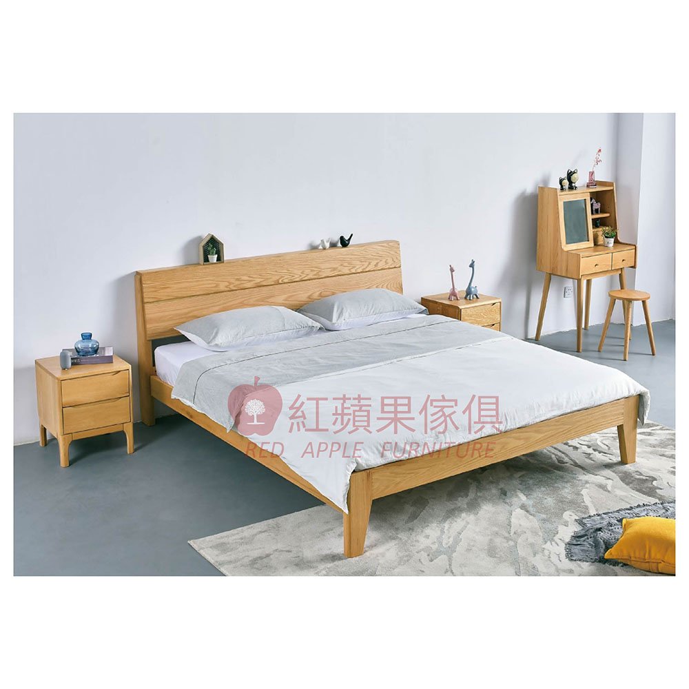 [紅蘋果傢俱] 實木家具 橡木系列 POKQ 流雲床 床架 雙人床 實木床 橡木床架 全實木