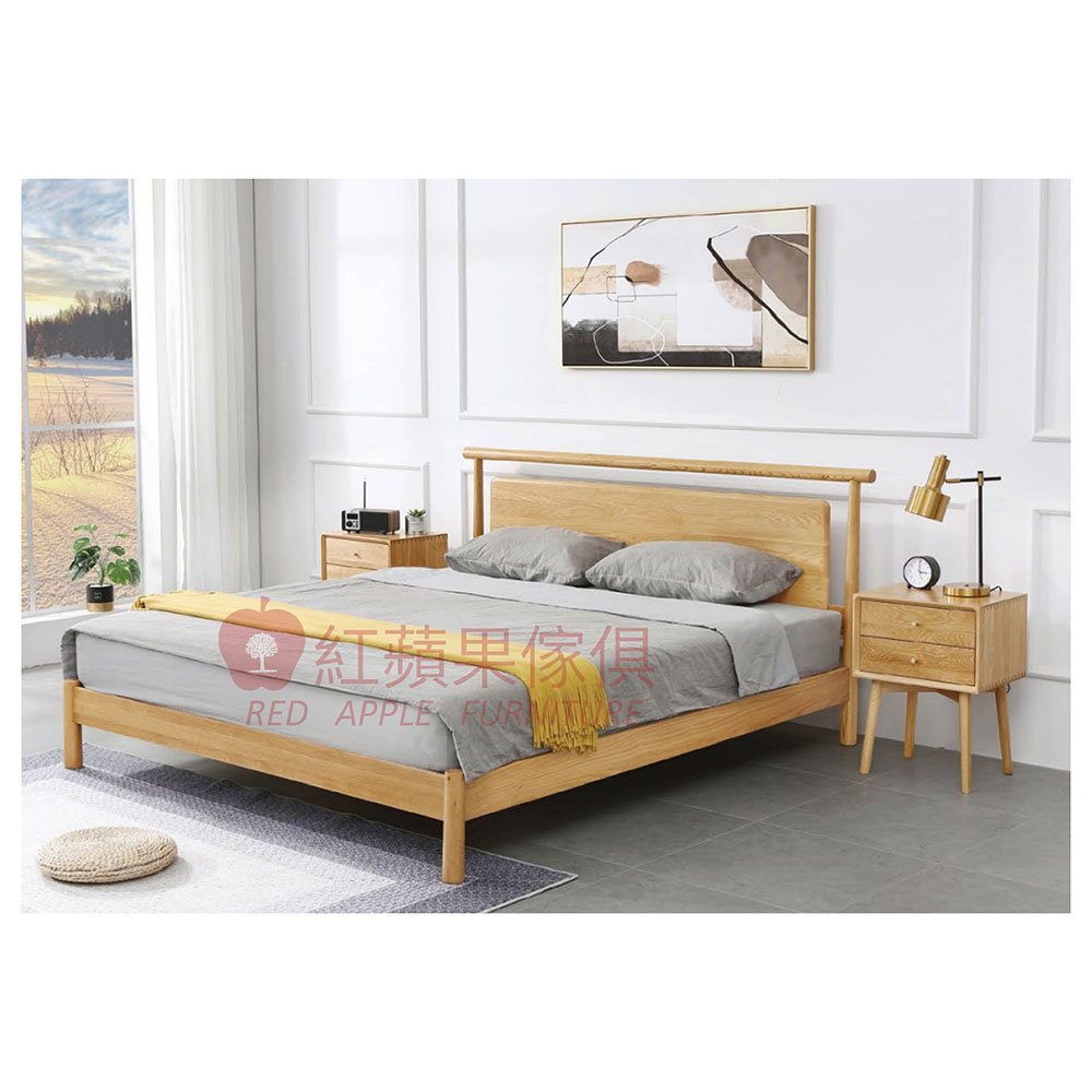 [紅蘋果傢俱] 實木家具 橡木系列 POKQ 悟空床 床架 雙人床 實木床 橡木床架 全實木
