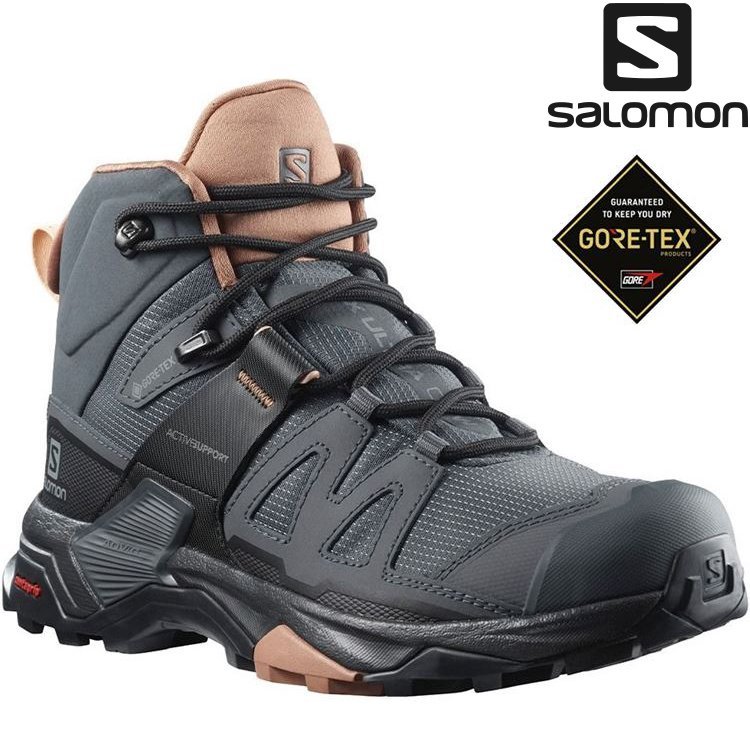 特價 Salomon X ULTRA 4 Mid 女款 中筒Gore-tex防水登山鞋 L41295600 烏木黑/棕/粉