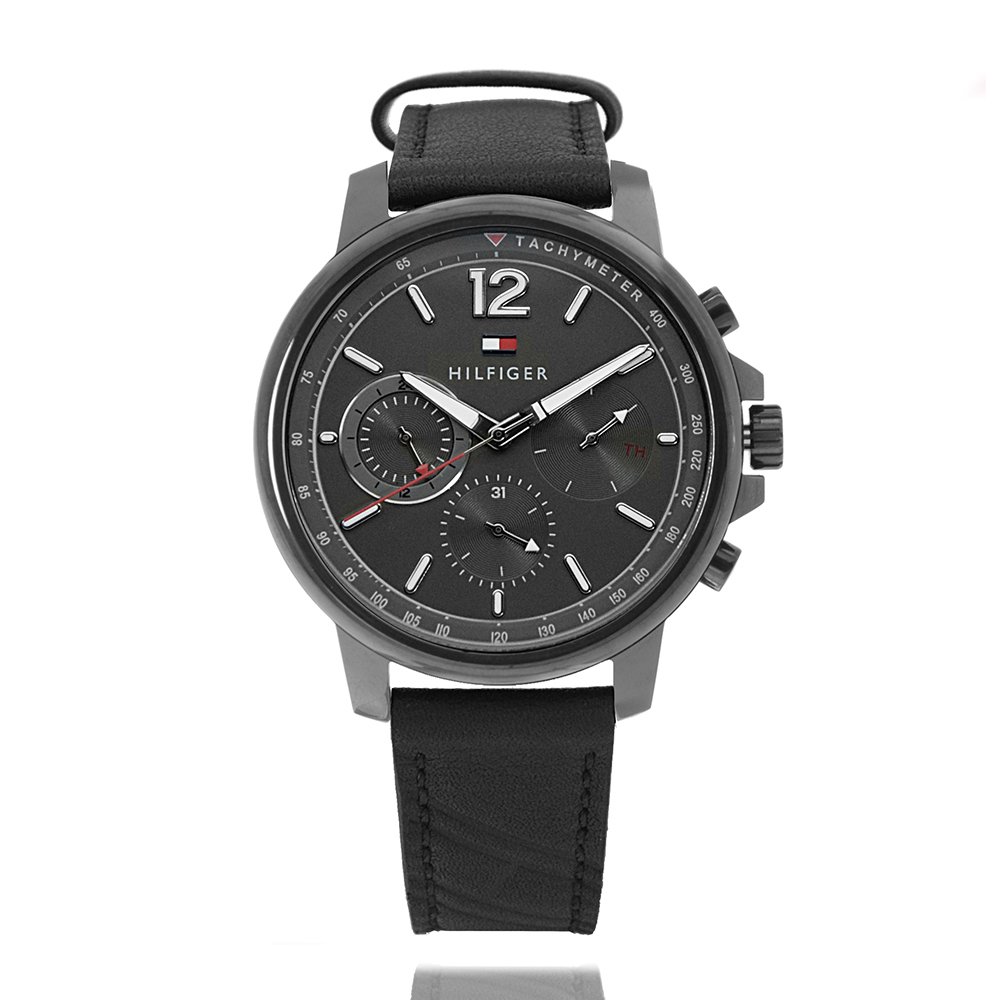 Tommy Hilfiger | 黑色三眼手錶 x 黑面 x 黑色真皮錶帶 (1791533)