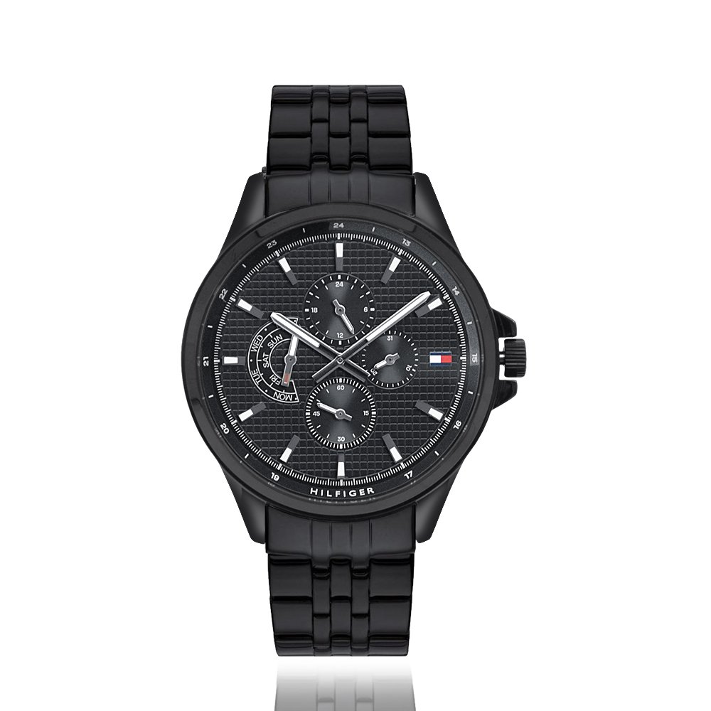 Tommy Hilfiger | 黑鋼 x 黑色三眼 x 黑色不鏽鋼腕錶 (1791611)