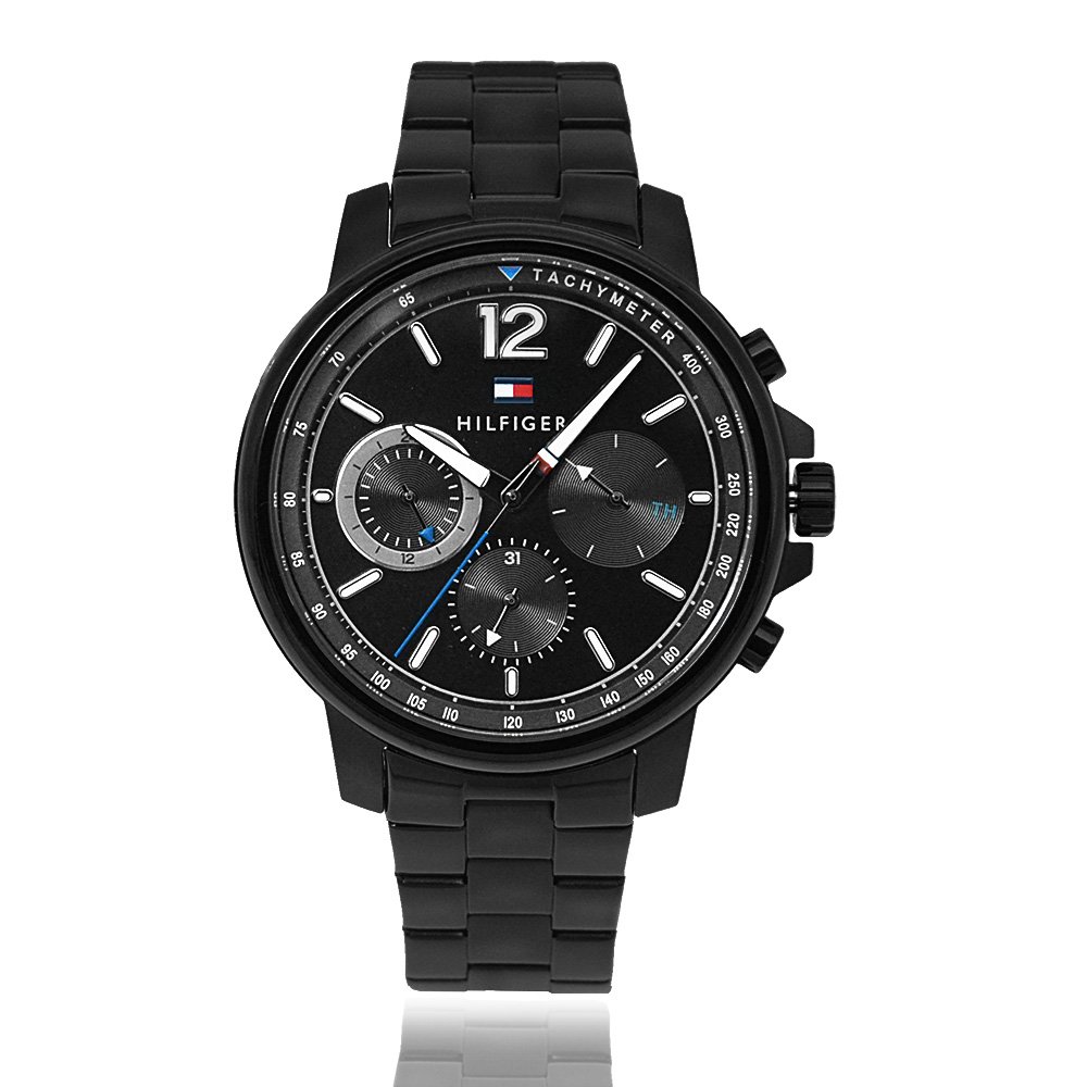 Tommy Hilfiger | 黑鋼 x 黑色三眼 x 黑色不鏽鋼腕錶 (1791529)