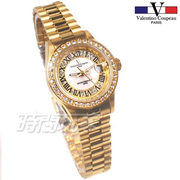 valentino coupeau 范倫鐵諾 現貨 閃耀晶鑽時刻不銹鋼手錶 金色 女錶 防水 V1217羅金小