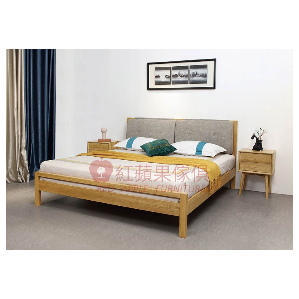 [紅蘋果傢俱] 實木家具 橡木系列 POKQ 軟包直床 床架 雙人床 實木床 橡木床架 全實木