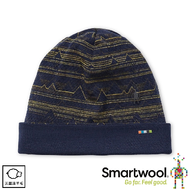 【SmartWool 美國 NTS 250 反摺印花毛帽《深藍幾何山紋》】SW0SC181/針織帽/毛線帽/羊毛帽/保暖帽