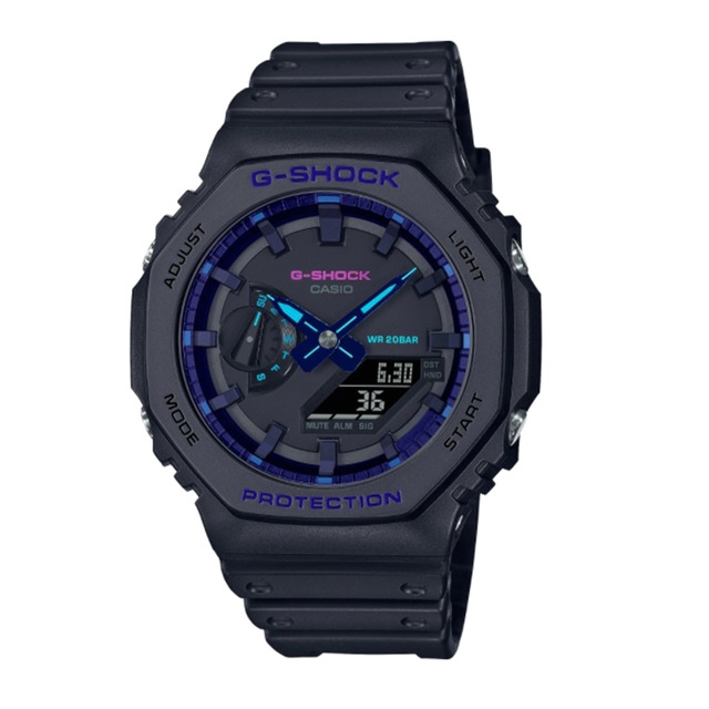 CASIO / G-SHOCK/ 八角造型運動雙顯錶-黑紫/ GA-2100VB-1A