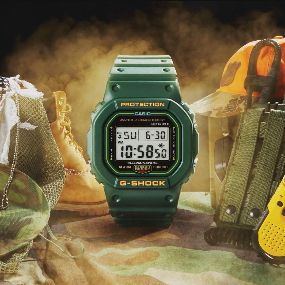 CASIO/ G-SHOCK/ 90年代經典方框復古腕錶-綠/ DW-5600RB-3