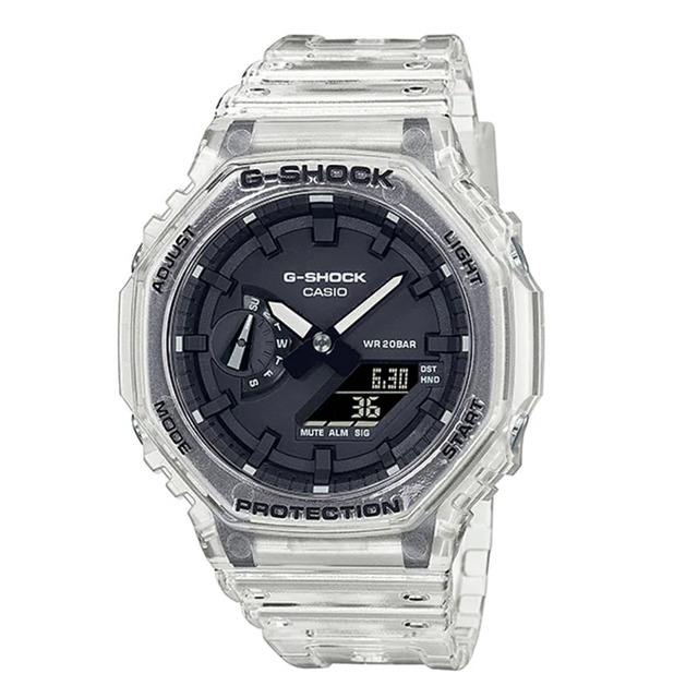 CASIO/ G-SHOCK/ 八角造型運動雙顯錶-透明/ GA-2100SKE-7A