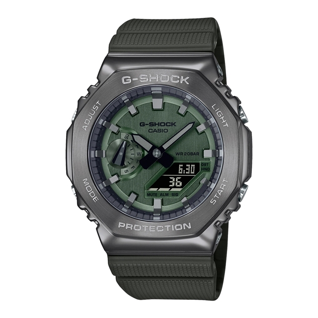 【現貨】CASIO/ G-SHOCK/ 沉穩灰綠金屬質感八角形錶殼/ GM-2100B-3A