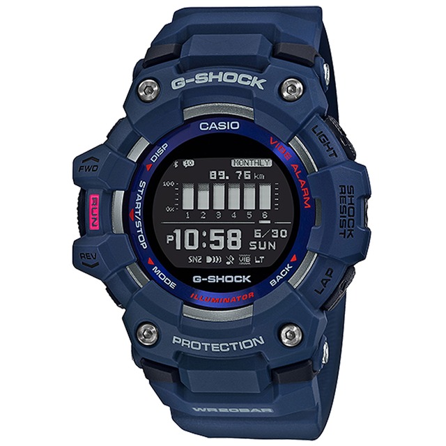 CASIO/ G-SHOCK/ 跑步好夥伴計步藍芽運動電子錶-藍/ GBD-100-2