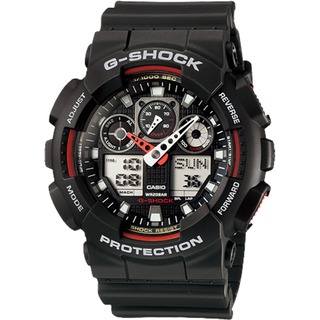 CASIO/ G-SHOCK/ 數位指針雙顯運動錶-黑x紅/ GA-100-1A4