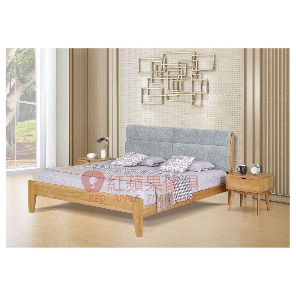 [紅蘋果傢俱] 實木家具 橡木系列 POKQ-8026 軟包床 床架 雙人床 實木床 橡木床架 全實木