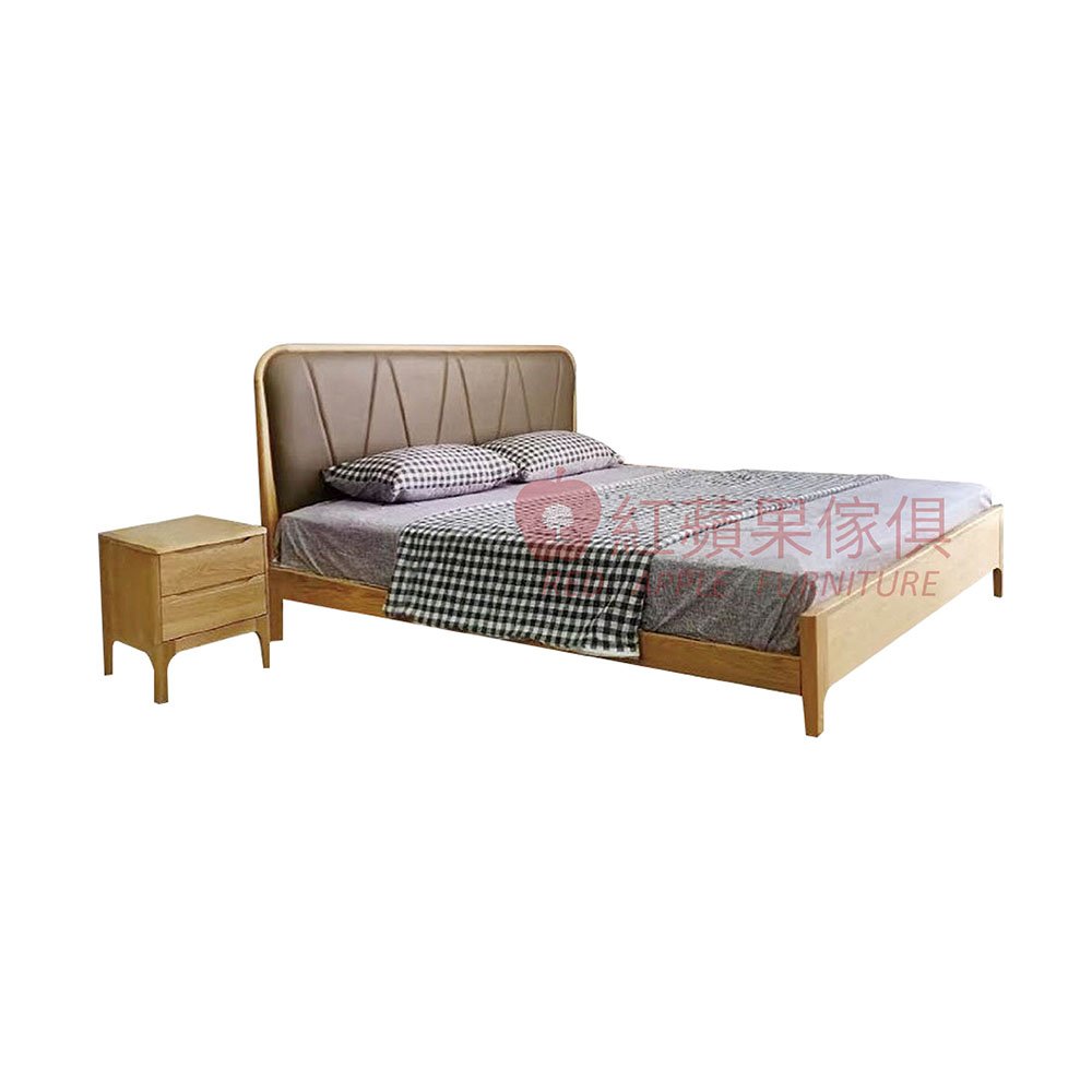 [紅蘋果傢俱] 實木家具 橡木系列 POKQ V型床 床架 雙人床 實木床 橡木床架 全實木
