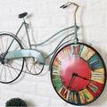 zakka草莓雜貨 掛鐘 鐵藝仿舊普普風色彩壁飾裝飾鐘 鐵製腳踏車羅馬數字壁掛時鐘 都會摩登工業風自行車造型鐘壁鐘 掛鐘