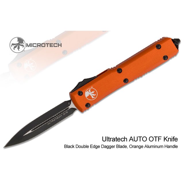 MICROTECH Ultratech D/E 橘鋁柄Double Edge Dagger黑刃彈簧刀 -MT 122-1OR
