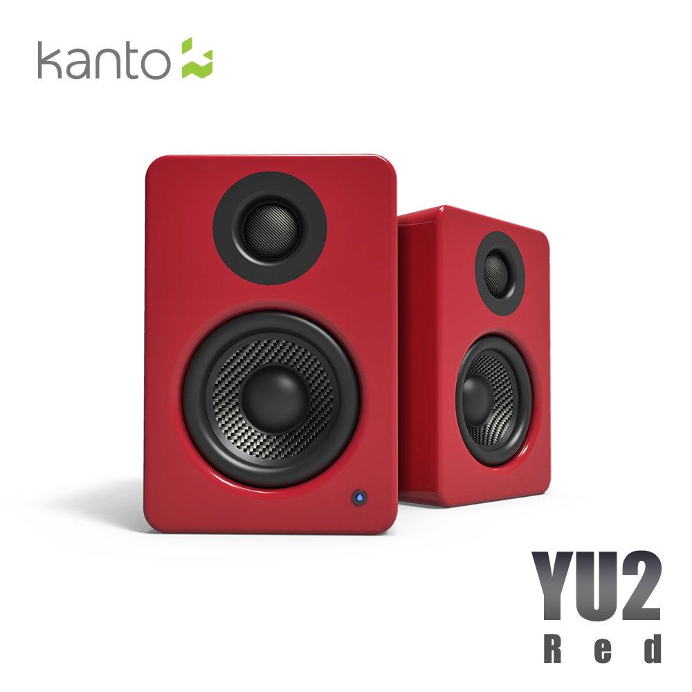 HowHear代理【Kanto YU2 立體聲書架喇叭-紅色款】3.5mm立體聲/USB輸入/內附變壓器/可接重低音喇叭