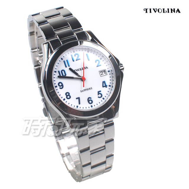TIVOLINA 注重細節 標準時刻 日期顯示窗 防水手錶 藍寶石水晶鏡面 男錶 銀色x藍 MAW3771BA
