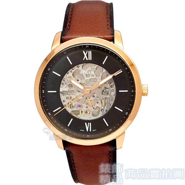 FOSSIL ME3195手錶 鏤空機械 手自動上鍊 咖啡色錶帶 男錶 43mm【錶飾精品】