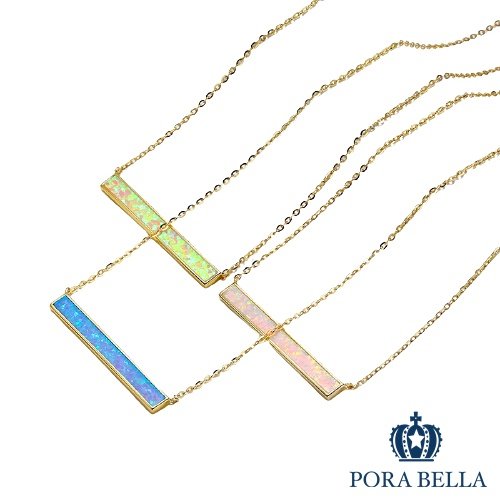 Porabella925純銀蛋白石項鍊 一字型簡約氣質寶石項鍊 彩色輕奢一字型項鍊 Opal Necklace