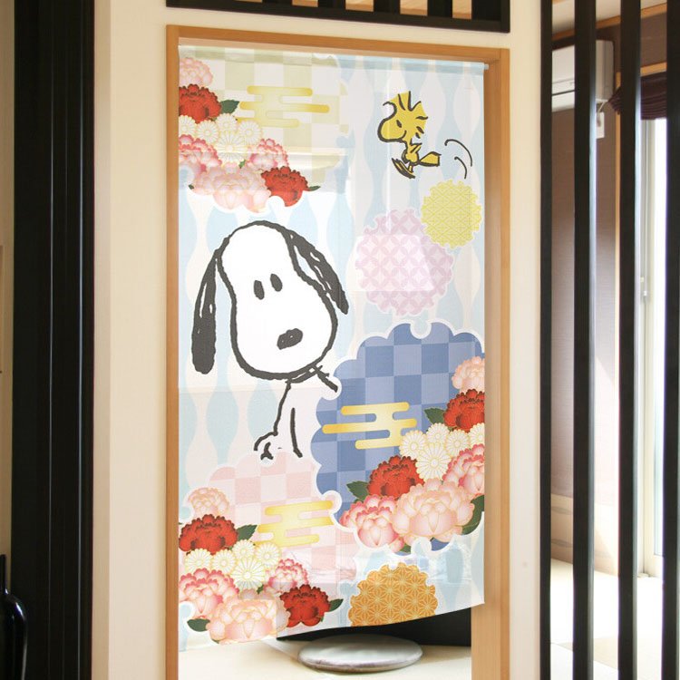 SNOOPY 史努比 和風花朵門簾 輕鬆改變居家風格 裝飾 日本製正版 150cm