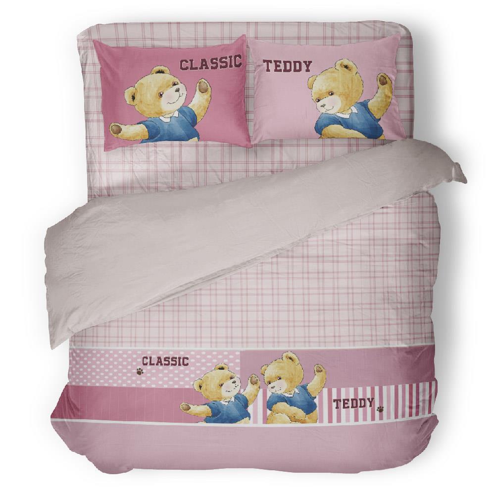 【小綿羊】奧斯汀精典泰迪兩用被床包組/精梳美國棉/TD022粉色泡泡(標準雙人)