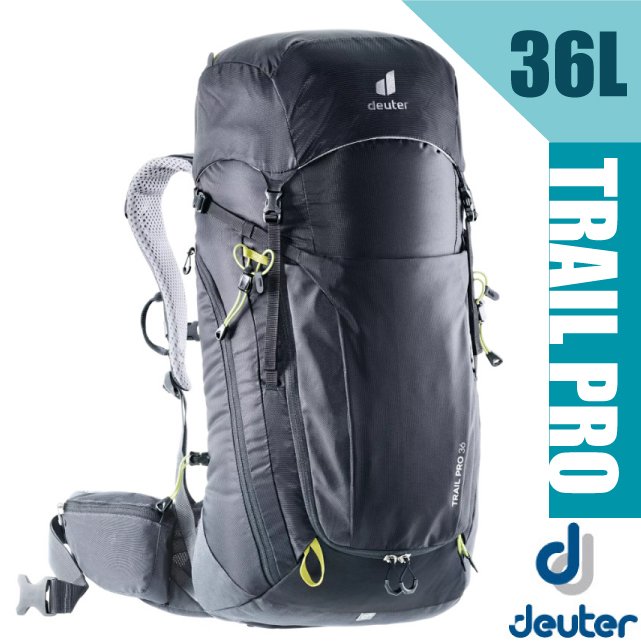 【德國 Deuter】新款 Trail Pro 36L 專業輕量拔熱透氣背包(附原廠防水背包套).自行車背包/SOS標籤/適健行登山_3441321 黑