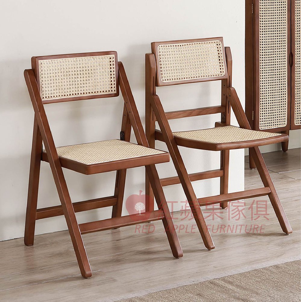 [紅蘋果傢俱] 實木家具 梣木系列 MTC821 藤編折疊餐椅 折疊椅 實木折疊椅 藤編折疊椅 餐椅 實木餐椅
