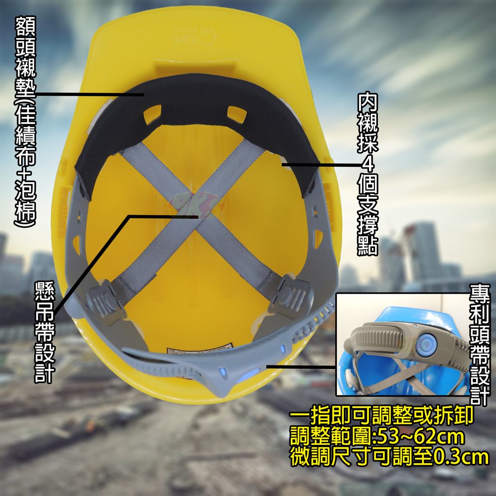 《台灣製造》防護頭盔-白 專利頭帶設計 工地安全帽 施工用 防護頭盔 道路施工建築工程 耐衝擊HDPE材質 高鋼性ABS材質