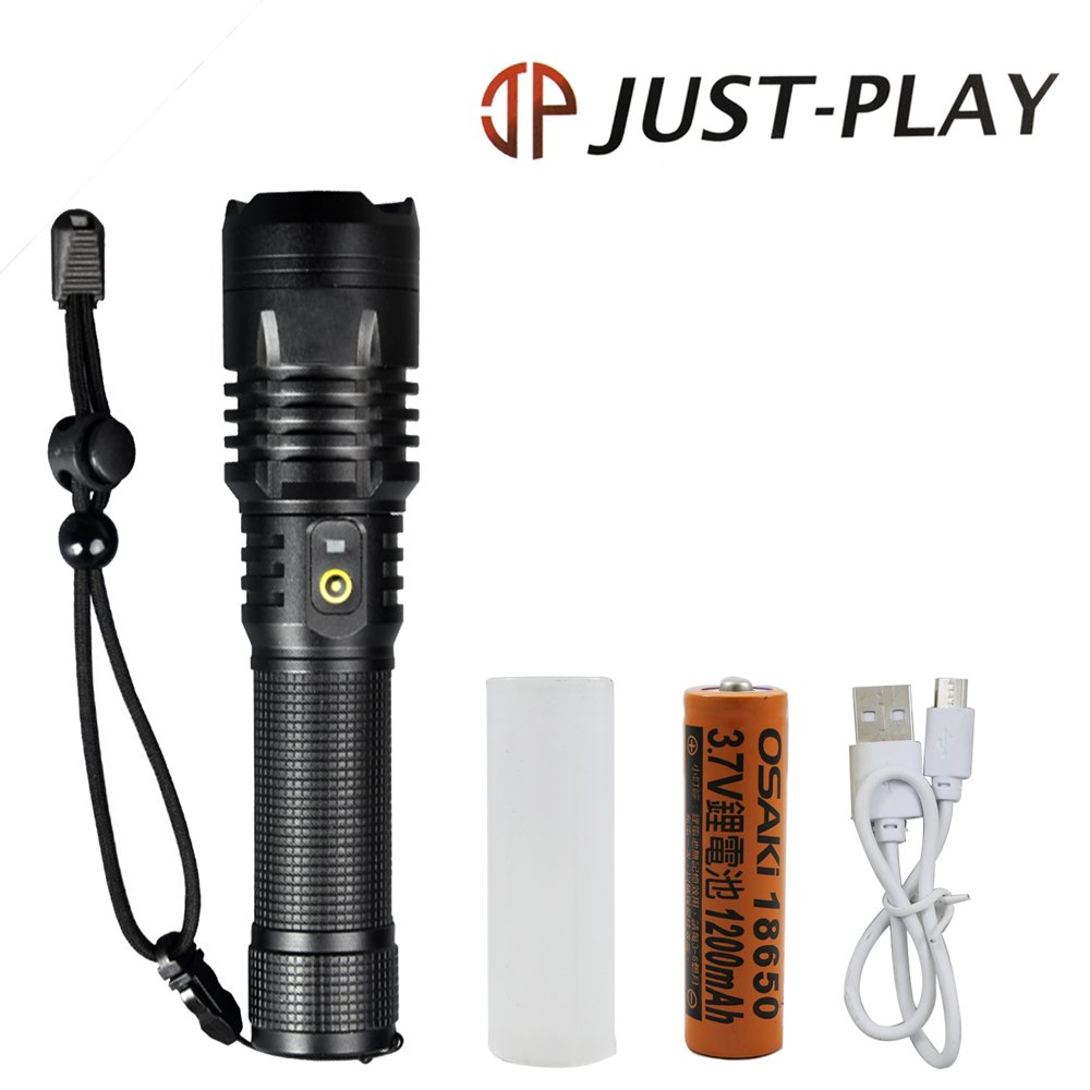 JUST-PLAY 高亮度LED充電式手電筒 JP-SR605｜ 魚鰓散熱｜生活防水｜