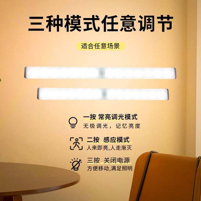 白光人體LED感應衣櫃燈 可調光50cm36珠 USB充電 小夜燈 走廊燈 櫥櫃燈 臥室床頭燈條(199元)