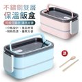 YUNMI 韓式手提雙層不銹鋼保溫飯盒 保溫便當盒 密封保鮮盒 學生餐盒 (贈筷子+勺子)-藍色