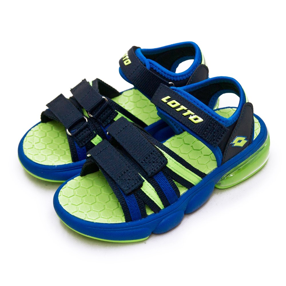 【LOTTO】戶外運動織帶氣墊涼鞋 時尚童趣系列 藍螢綠 3206 中童