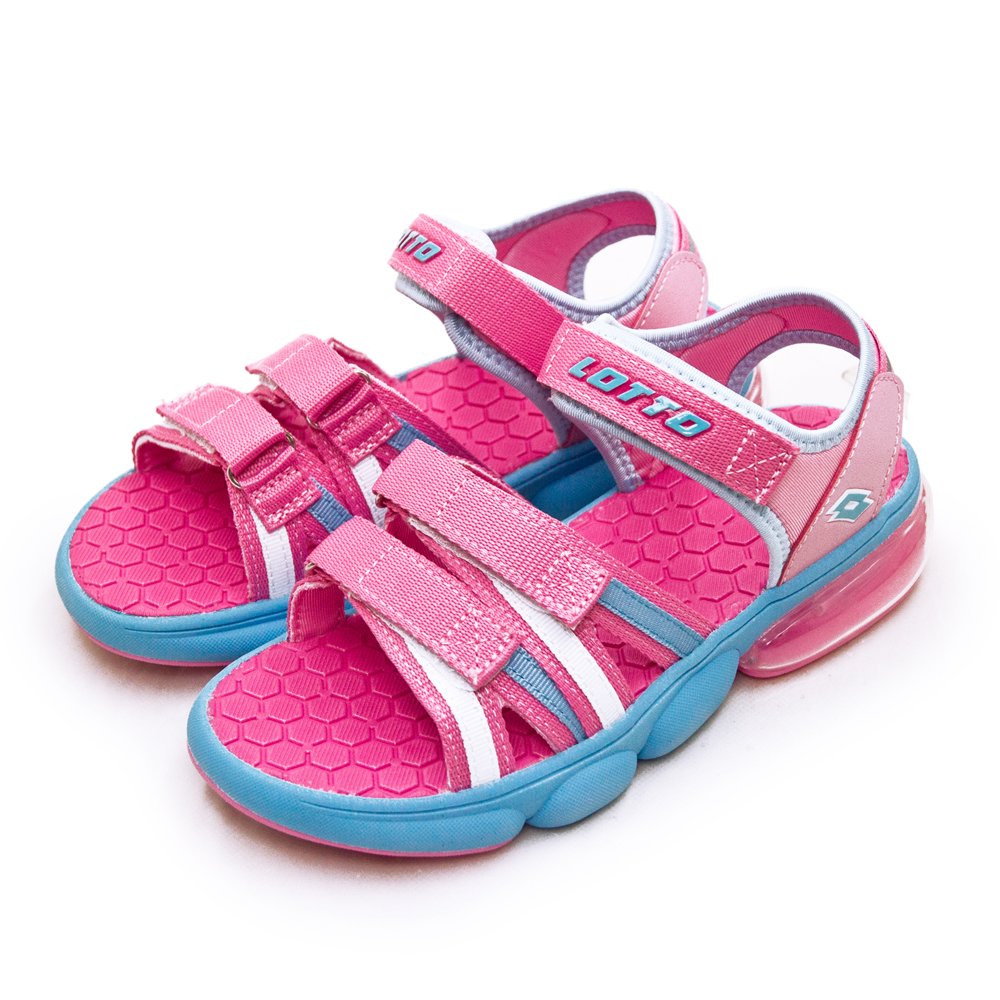 【LOTTO】戶外運動織帶氣墊涼鞋 時尚童趣系列 粉藍 3203 中童