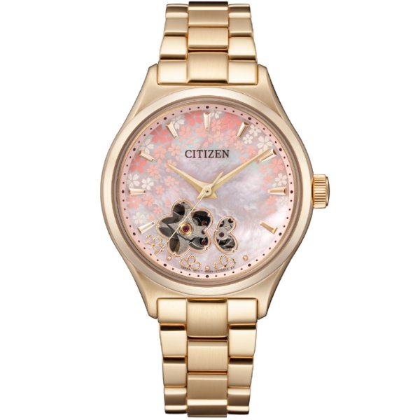 citizen 星辰 pc 1019 66 y 限定款櫻花機械腕錶附表帶 白蝶貝面 34 mm