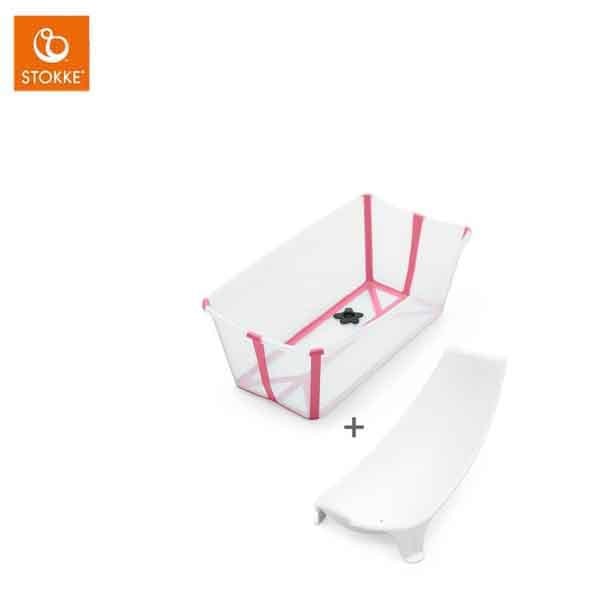 stokke Flexi Bath Bundle Tub with Support 3 摺疊式浴盆套裝（含初生嬰兒浴架）-透明粉