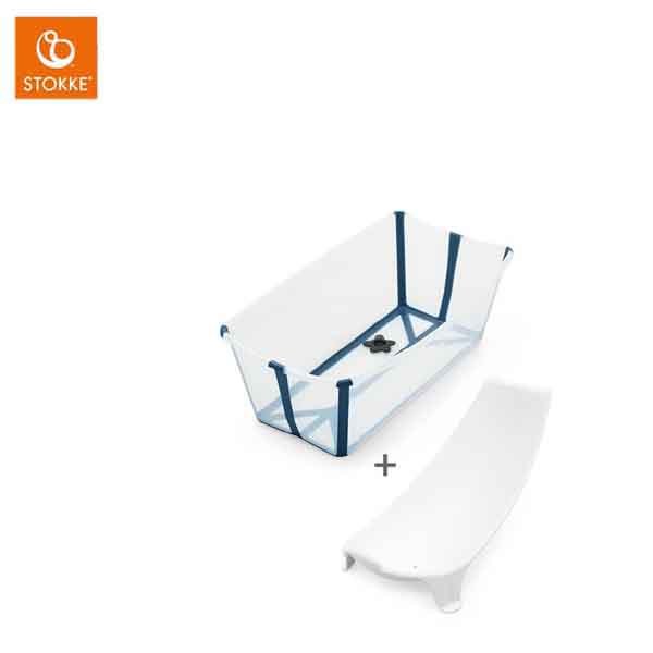 stokke Flexi Bath Bundle Tub with Support 3 摺疊式浴盆套裝（含初生嬰兒浴架）-透明藍