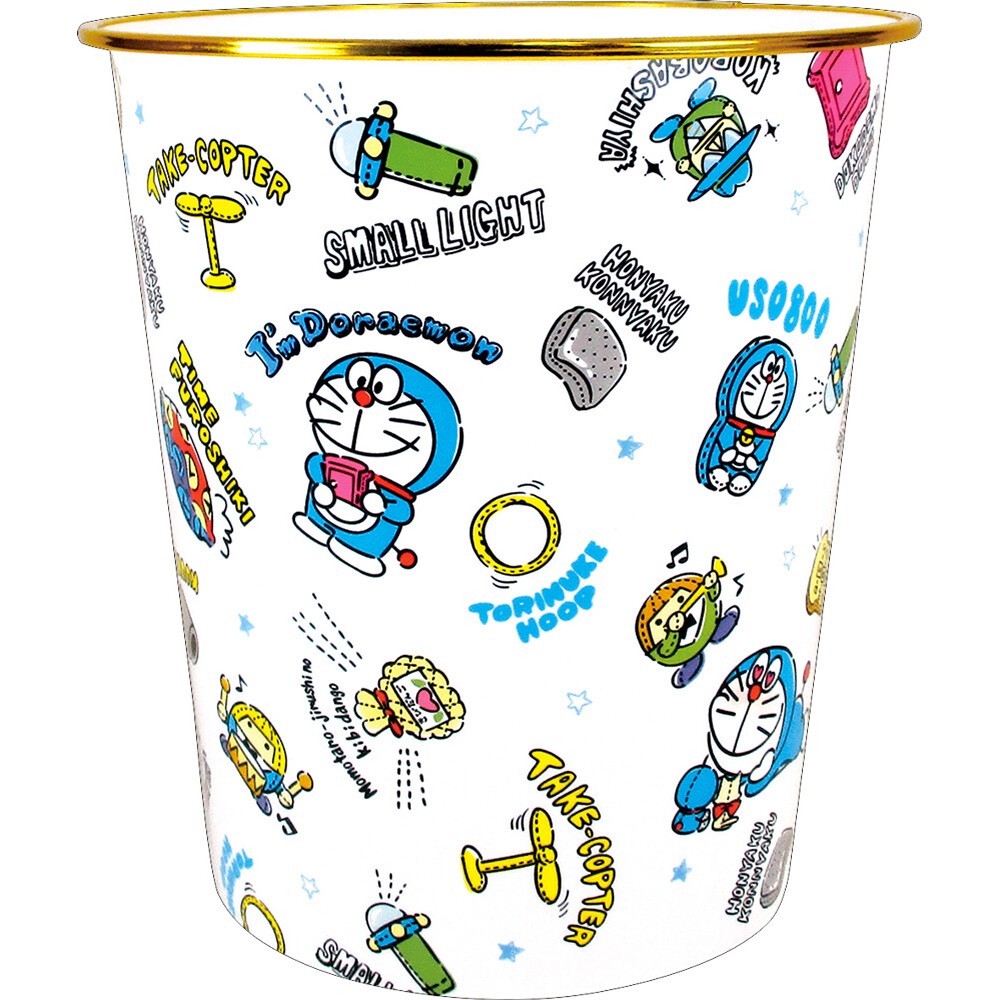 asdfkitty*哆啦A夢白色 圓型金邊垃圾桶/收納桶/玩具桶-日本正版商品