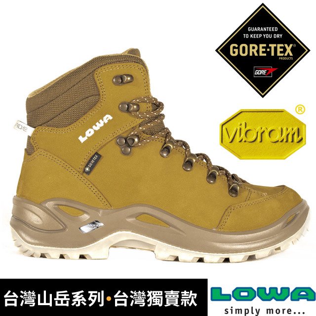 【德國 LOWA】女 台灣山岳系列 RENEGADE GTX 中筒防水透氣多功能健行鞋(寬楦)登山鞋(Gore-Tex+黃金大底) LW520917-0464 向陽黃