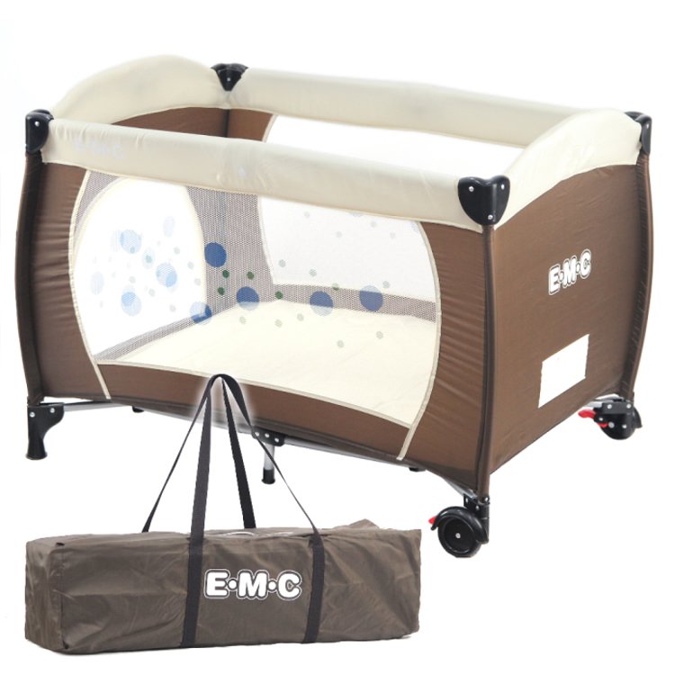 免運費 EMC 安全嬰兒床(具遊戲功能)嬰幼兒安全遊戲床(幸運咖啡) 附蚊帳/收納袋/可開側門