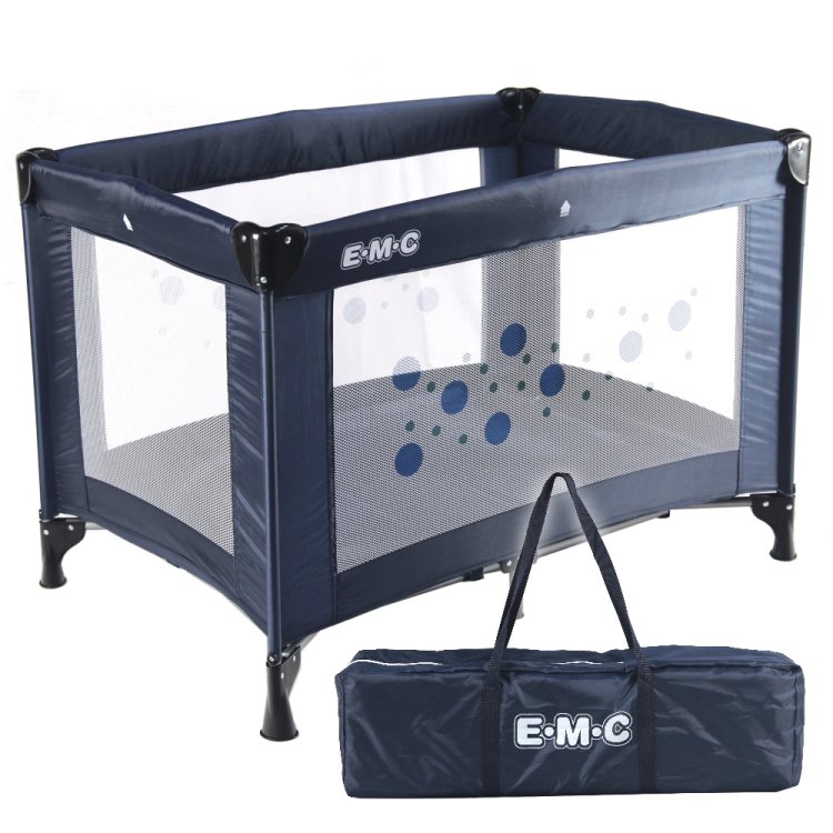 免運費 EMC 輕巧型安全嬰兒床(具遊戲功能)(深藍色) 嬰幼兒安全遊戲床 附蚊帳/收納袋