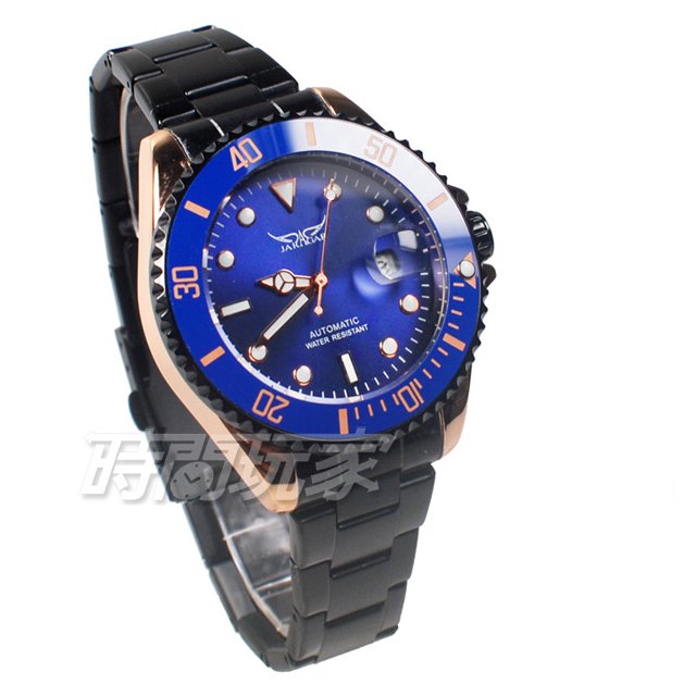 JARAGAR 水鬼 加強夜光 個性休閒 運動 日期顯示 男錶 IP黑電鍍 防水錶 J0887藍