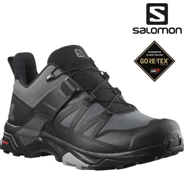 Salomon X ULTRA 4 Wide 男款低筒寬楦Gore-tex防水登山鞋 L41289200 磁灰/黑/石碑灰