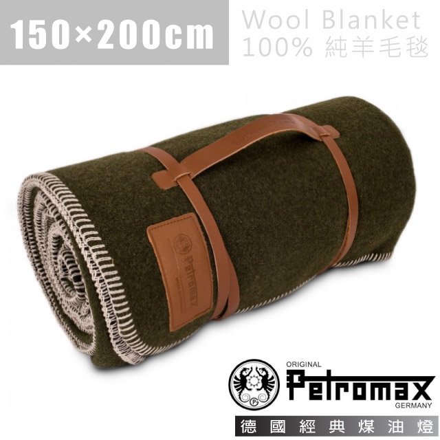 【德國 Petromax】Wool Blanket 100% 純羊毛毯(150×200cm)/保溫.抗火花.防潮/861-DE-471-150 綠/黑