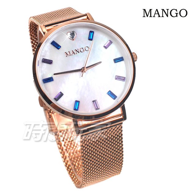 (活動價) MANGO 愛心 心鑽 水晶鑽 女錶 防水 珍珠螺貝面盤 藍寶石水晶 玫瑰金電鍍 MA6770L-55R-H