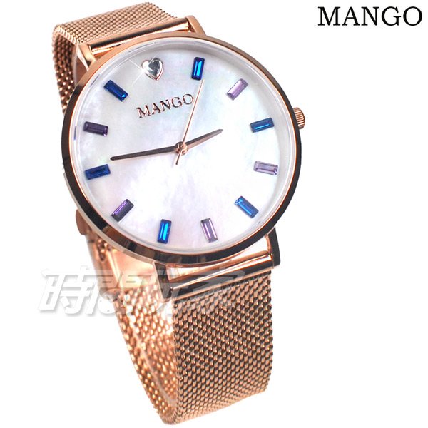 (活動價) MANGO 愛心 心鑽 水晶鑽 女錶 防水 珍珠螺貝面盤 藍寶石水晶 玫瑰金電鍍 MA6770L-55R-H