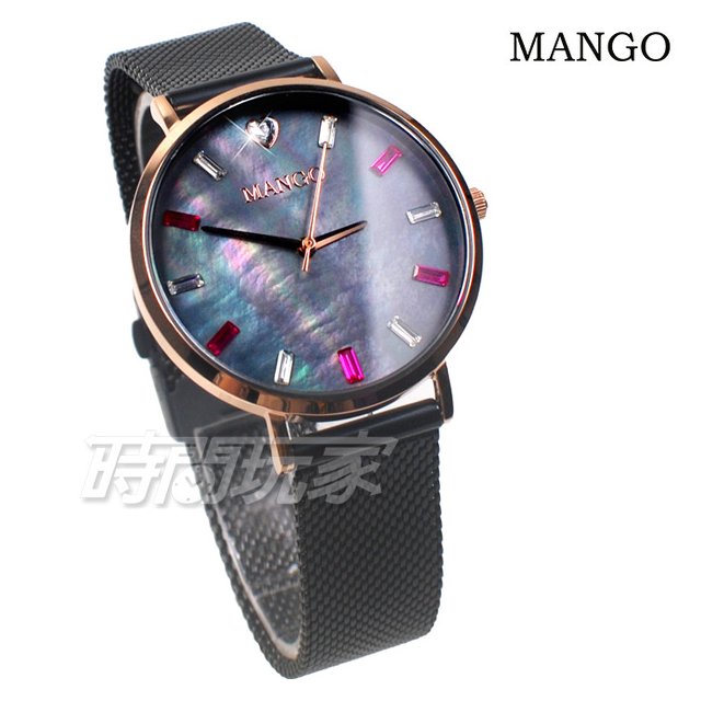 (活動價) MANGO 愛心 心鑽 水晶鑽 女錶 防水 珍珠螺貝面盤 藍寶石水晶 IP黑電鍍 MA6770L-BK-H