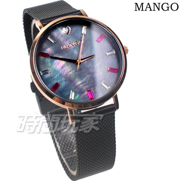 (活動價) MANGO 愛心 心鑽 水晶鑽 女錶 防水 珍珠螺貝面盤 藍寶石水晶 IP黑電鍍 MA6770L-BK-H