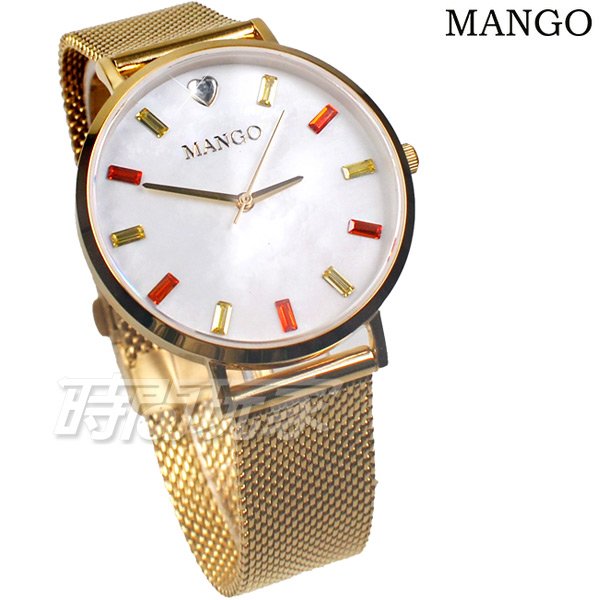 (活動價) MANGO 愛心 心鑽 水晶鑽 女錶 防水 珍珠螺貝面盤 藍寶石水晶 金電鍍 MA6770L-GD-H