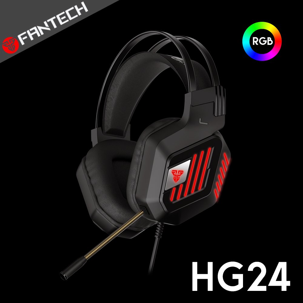 yardiX代理【FANTECH HG24 USB 7.1聲道RGB耳罩式電競耳機】50mm大單體/環繞立體音效/懸浮式頭帶/降噪麥克風